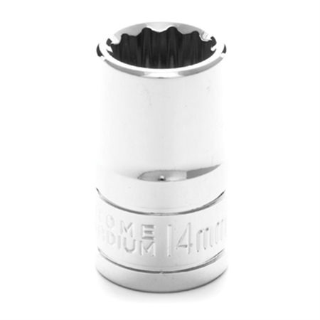 PERFORMANCE TOOL Chrome Socket, 1/2" Drive, 14mm, 12 Point, Shallow W32814